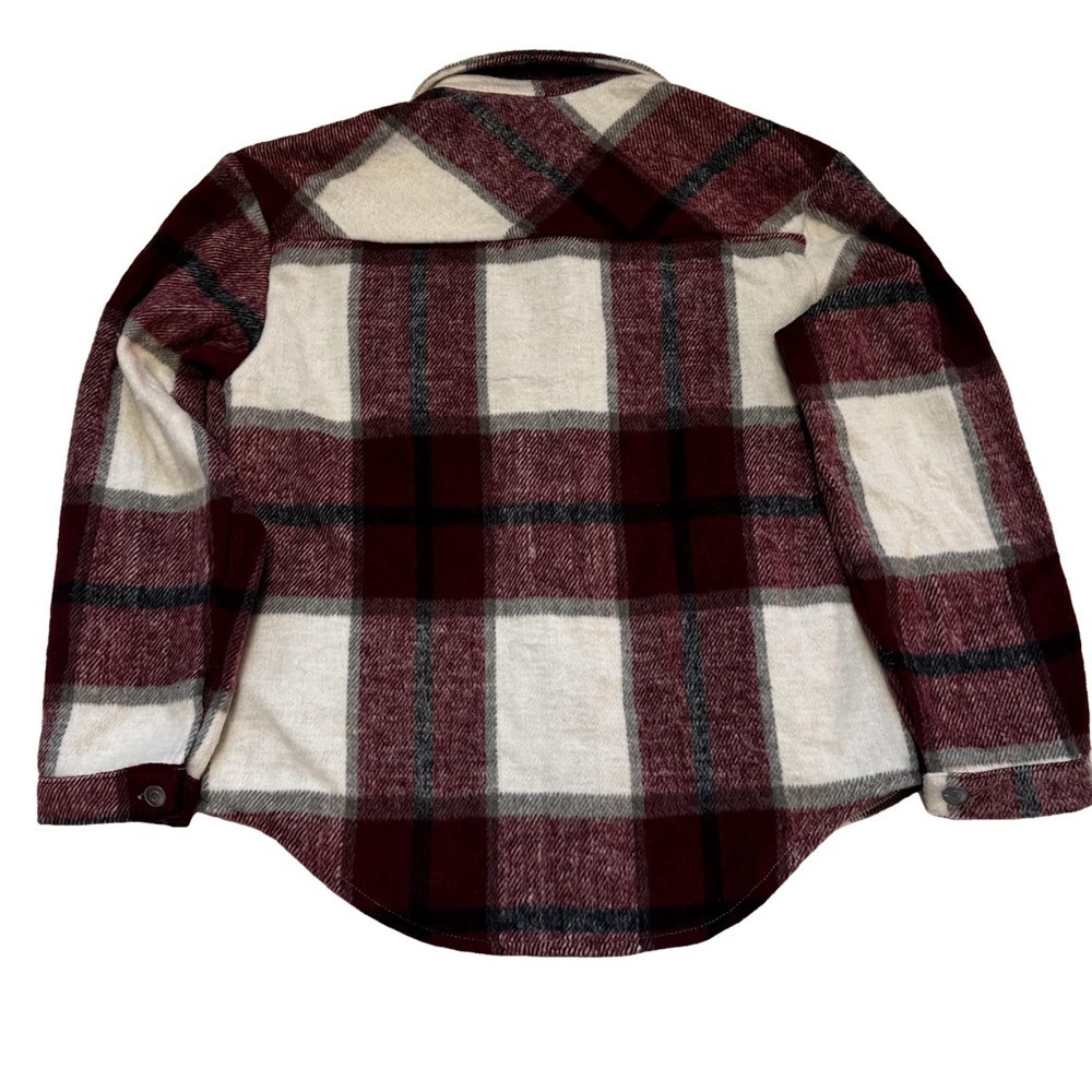 Flannel Shirt Jacket Shacket Coat Size XS Plaid Red White Black Cream Pockets - Picture 15 of 15
